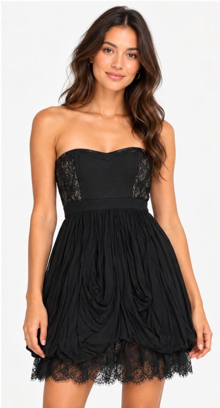 NWT BCBGMAXAZRIA "Kore" Mixed Lace Strapless Mini Dress Lg